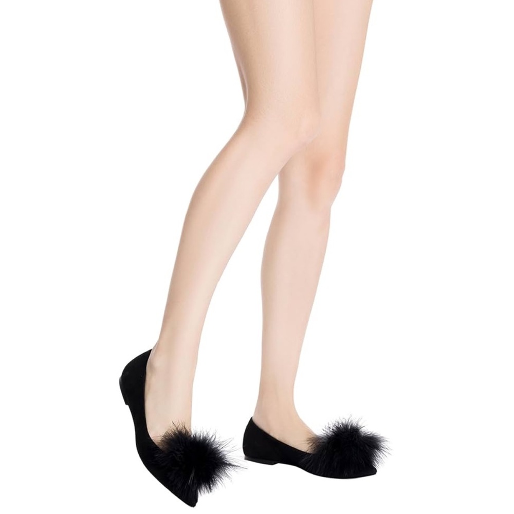 LARROUDE WOMEN'S LEE POM-POM SUEDE FLATS IN BLACK size 8 New /dust bag